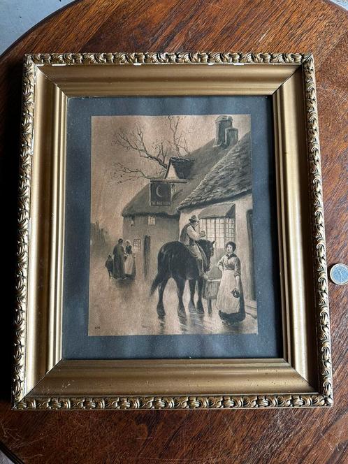 Vintage ingelijste prent – Engelse herberg, Antiek en Kunst, Kunst | Schilderijen | Klassiek, Ophalen of Verzenden