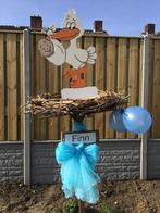 Geboortebord houten ooievaarsbord op nest jongen huren huur, Ophalen, Zo goed als nieuw, Geboortebord