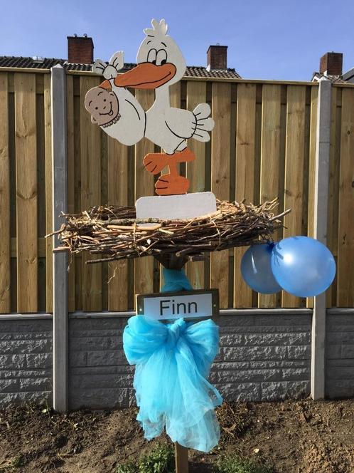 Geboortebord houten ooievaarsbord op nest jongen huren huur, Kinderen en Baby's, Kraamcadeaus en Geboorteborden, Zo goed als nieuw