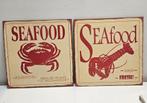 Set van 2 SEAFOOD metalen wandborden – krab & kreeft – vinta, Ophalen of Verzenden