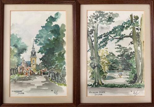 Twee originele aquarellen – 1981 – gesigneerd, Antiek en Kunst, Kunst | Litho's en Zeefdrukken, Ophalen