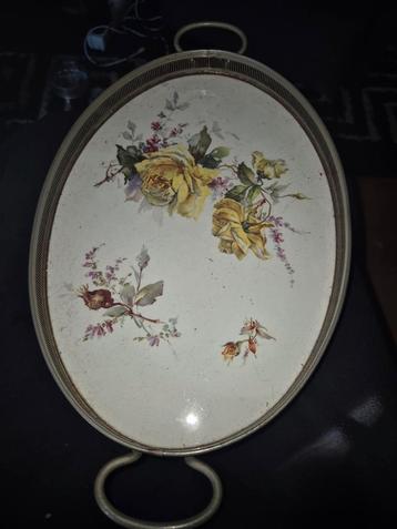 Vintage dienblad met rozen en mosterd bakje beschikbaar voor biedingen