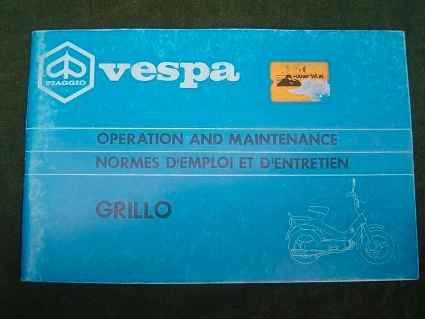 Vespa Grillo bromfiets instructie boekje owner's manual, Fietsen en Brommers, Handleidingen en Instructieboekjes, Gebruikt, Ophalen of Verzenden