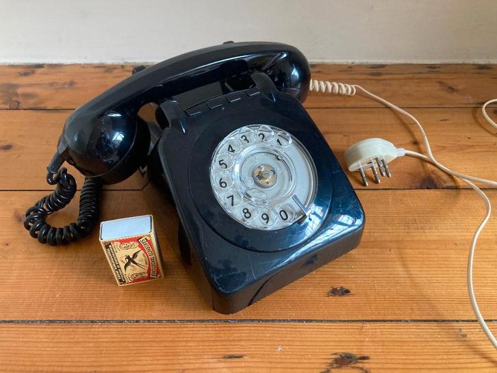 Zwart telefoontoestel vintage ouderwets telefoon met hoorn, Telecommunicatie, Vaste telefoons | Niet Draadloos, Gebruikt, Met draaischijf