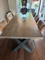 Robuuste eettafel 2,40 x 1,00 hout staal, Huis en Inrichting, 100 tot 150 cm, 200 cm of meer, Ophalen of Verzenden, Zo goed als nieuw