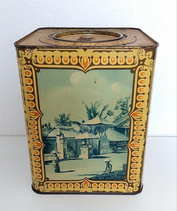 Antiek Winkelblik Voorraadblik Blik Indonesië Indië, Antiek en Kunst, Curiosa en Brocante, Verzenden