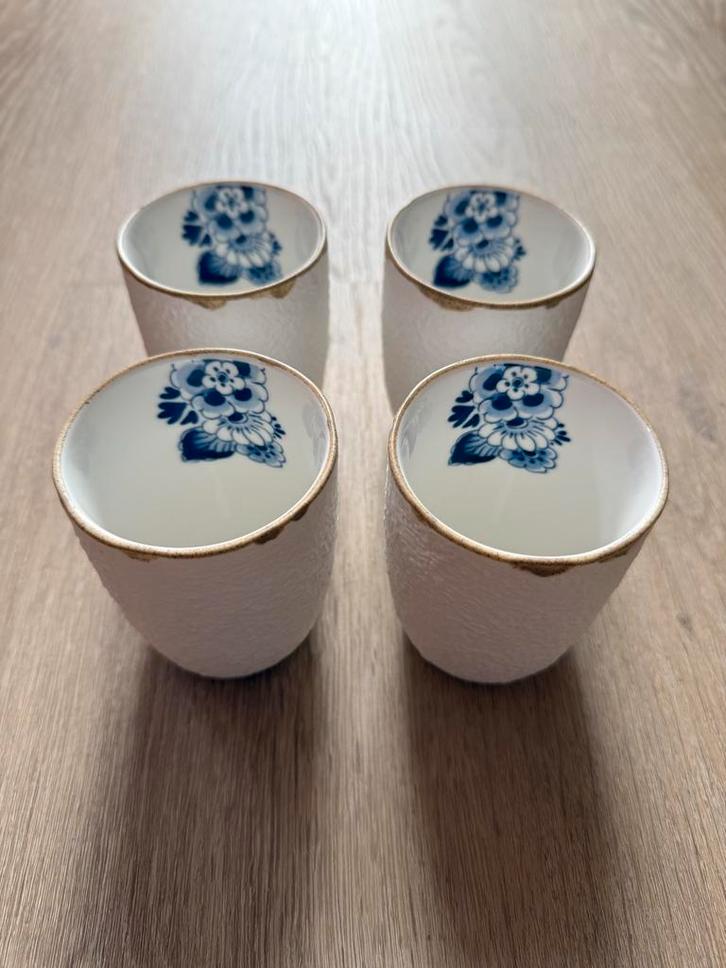 Heinen Delftsblauw Blauw Bloesem Mokken (4), Huis en Inrichting, Keuken | Servies, Nieuw, Kop(pen) en/of Schotel(s), Overige stijlen