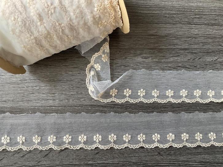 Nr 412 ) Super mooi antiek tule kant 7 cm nu 10 m 8.50, Hobby en Vrije tijd, Naaien en Fournituren, Nieuw, Kant, Verzenden