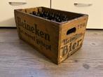 Heineken houten Bierkrat met diverse oude flesjes, Ophalen of Verzenden, Gebruikt, Flesje(s), Heineken