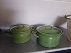 Vintage Emaille Pannen Set - Groen, Ophalen of Verzenden