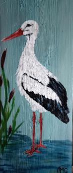 Ooievaar geschilderd op hout, Ophalen