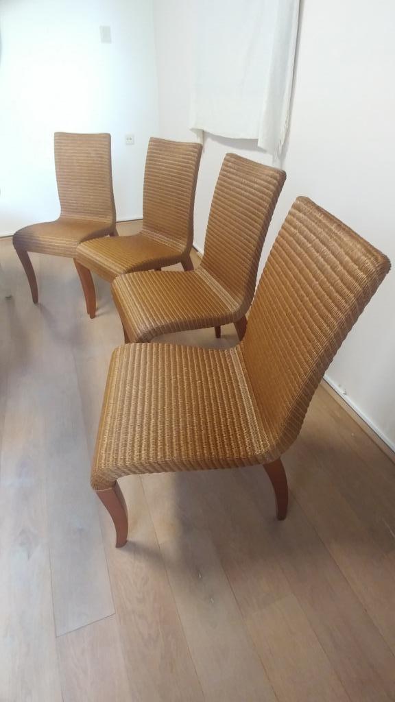 4 eetkamerstoelen | designer Vincent Sheppard, Huis en Inrichting, Stoelen, Zo goed als nieuw, Vier, Hout, Riet of Rotan, Bruin