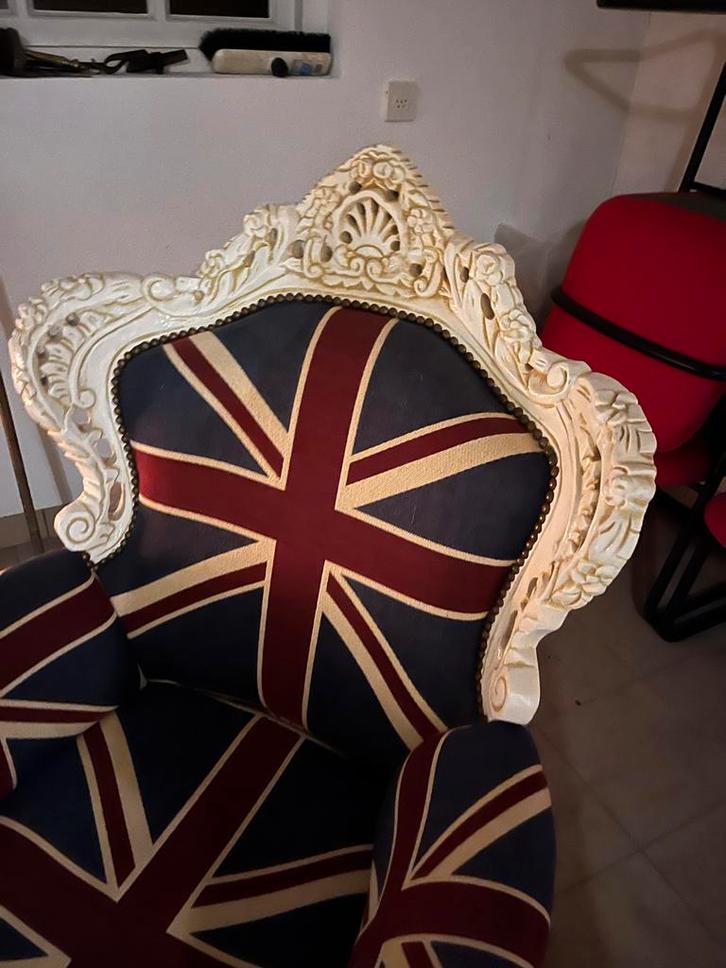 Luxe Fauteuil met Union Jack Design, Huis en Inrichting, Fauteuils, Zo goed als nieuw, Hout, 75 tot 100 cm, Ophalen