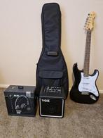 Vintage Stratocaster gitaar zwart-wit + versterker + headset, Ophalen, Nieuw, Overige merken, Met versterker