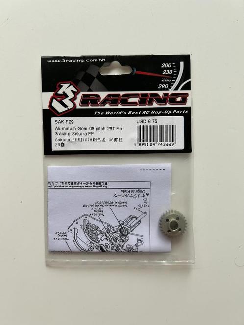 3 Racing SAK F-29 gear 06 pitch 26T Sakura FF nieuw rc auto, Hobby en Vrije tijd, Modelbouw | Radiografisch | Auto's, Nieuw, Onderdeel