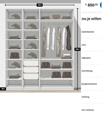 IKEA PAX kledingkast 200x58x236 cm met mat glas schuifdeur beschikbaar voor biedingen