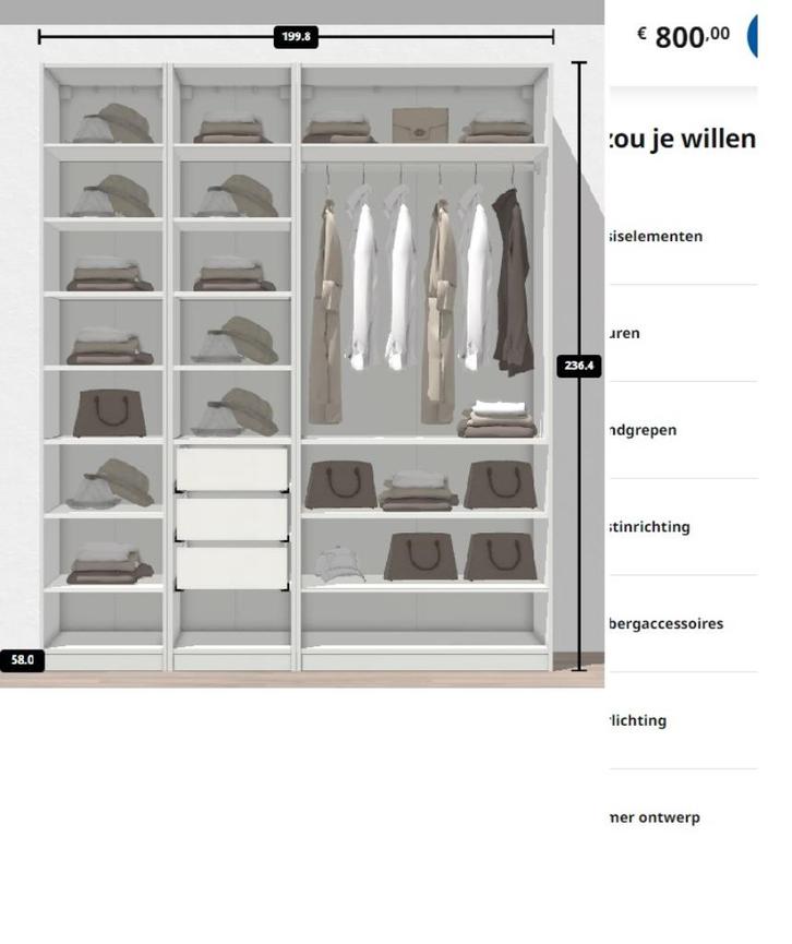 IKEA PAX kledingkast 200x58x236 cm met mat glas schuifdeur, Huis en Inrichting, Kasten | Kledingkasten, Zo goed als nieuw, 200 cm of meer