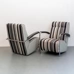 2x Leolux Scylla - Hoge Rug grijs/wit/zwart gestreepte stof, Huis en Inrichting, Fauteuils, Niet ingevuld, Niet ingevuld, Leer