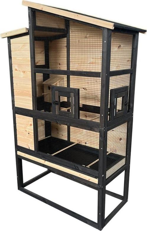 volière - buitenvoliere - Chirpy Court zwart/bruin, Dieren en Toebehoren, Vogels | Hokken en Kooien, Nieuw, Volière, Hout, Ophalen of Verzenden
