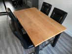 Te koop eettafel met leren stoelen, Huis en Inrichting, Tafels | Eettafels, Ophalen, 100 tot 150 cm, Eikenhout, 50 tot 100 cm
