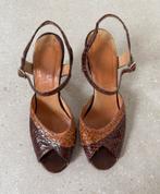 Vintage bruine peep-toe pumps maat 36, Bruin, Ophalen of Verzenden, Zo goed als nieuw, Schoenen met hoge hakken