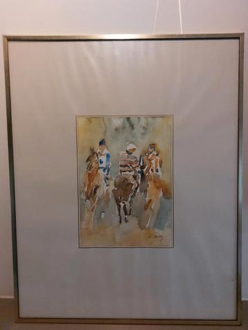 Aquarel paardenrace – N. Doever ’91 – origineel werk beschikbaar voor biedingen