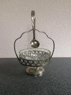 antieke glazen suikercoupe in houder met lepel, Antiek en Kunst, Ophalen of Verzenden