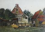BOERDERIJ>2 BOERINNEN MAKEN EEN PRAATJE>7 KIPPEN 🐓 OUD 1939, Antiek en Kunst, Kunst | Schilderijen | Klassiek, Ophalen of Verzenden