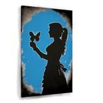 Banksy vrouw vlinder canvas 40x60cm - 18mm., Antiek en Kunst, Verzenden