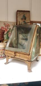 Mooi groot oud Frans Vintage glazen horloge opberg kistje, Antiek en Kunst, Ophalen of Verzenden