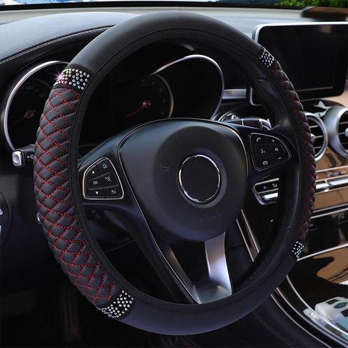 Zwarte Leren Glitter Met Rood Auto Stuurhoes / Stuur Hoes, Auto diversen, Auto-accessoires, Nieuw, Verzenden