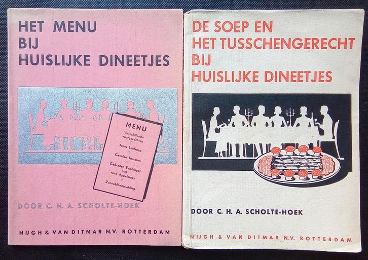Vintage jaren ' 30 kookboeken C.H.A. Scholte-Hoek (1934-36), Boeken, Kookboeken, Gelezen, Ophalen of Verzenden