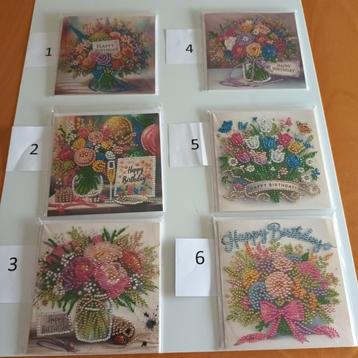 Diamond painting wenskaart bloemen Happy Birthday  beschikbaar voor biedingen
