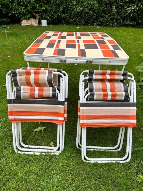 Vintage retro picknick tafel stoelen camping kamperen tuin, Caravans en Kamperen, Kampeermeubelen, Gebruikt, Overige, Ophalen of Verzenden