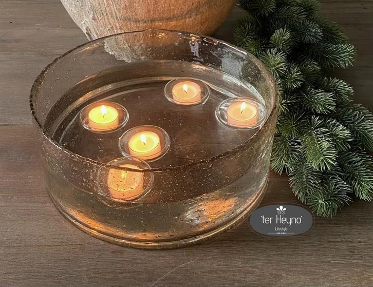 Glazen windlicht bubbles laag model stoer sober landelijk, Huis en Inrichting, Woonaccessoires | Overige, Nieuw, Verzenden