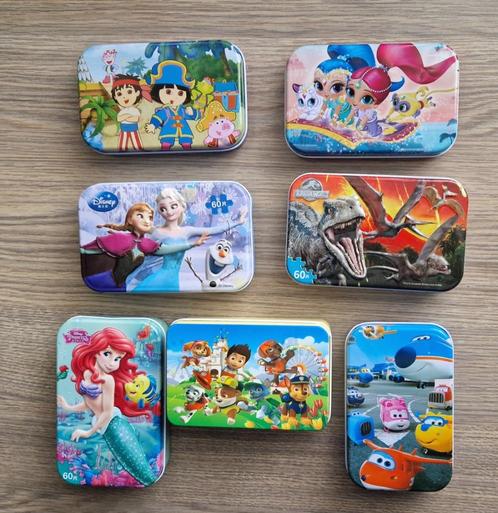 Puzzels in metalen doosjes van kinder TV-personages, Hobby en Vrije tijd, Denksport en Puzzels, Nieuw, Legpuzzel, Minder dan 500 stukjes