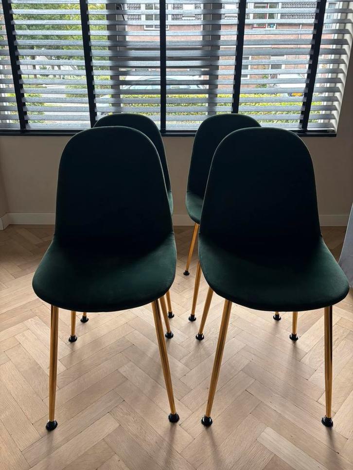 4 donkergroene eetkamerstoelen, Huis en Inrichting, Stoelen, Zo goed als nieuw, Vier, Overige kleuren, Ophalen