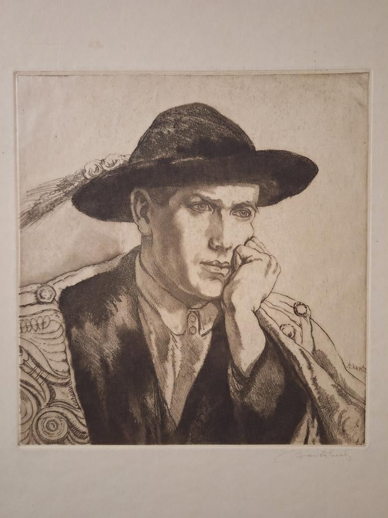 Ets van een man met hoed barta erno, Antiek en Kunst, Kunst | Etsen en Gravures, Ophalen of Verzenden