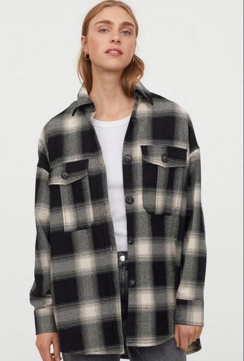 Geruite Blouse overjas, zwart met witte tartan check ruit, Kleding | Dames, Blouses en Tunieken, Nieuw, Maat 38/40 (M), Zwart