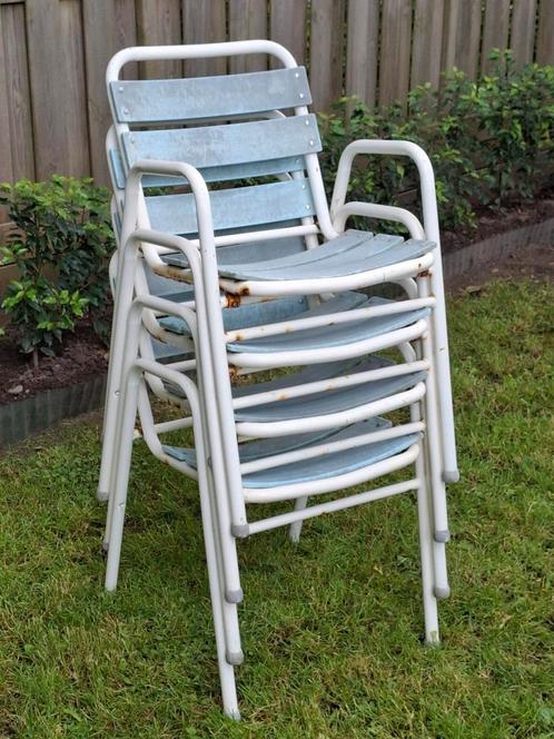 4 vintage retro tuinstoelen, Tuin en Terras, Tuinstoelen, Gebruikt, Overige materialen, Stapelbaar, Ophalen