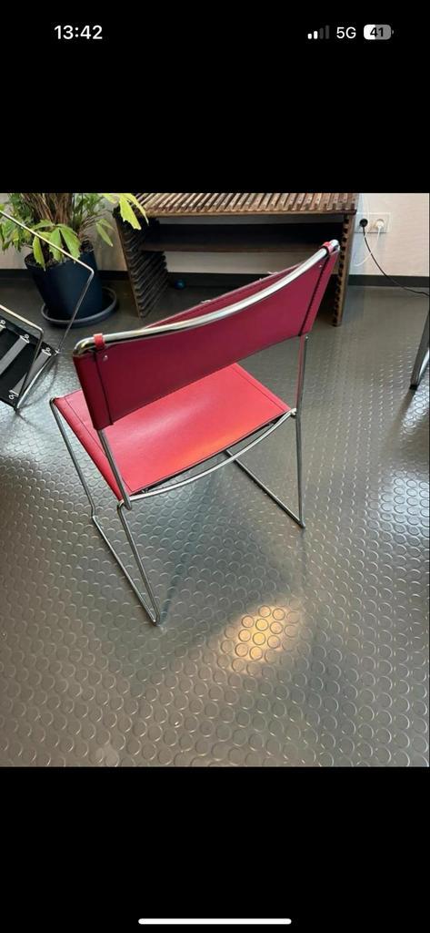 6 Stijlvolle rode en zwarte lederen design eetkamerstoelen, Huis en Inrichting, Stoelen, Gebruikt, Vijf, Zes of meer stoelen, Leer