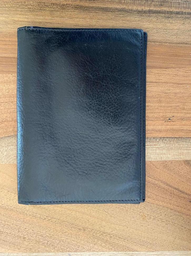 Zwart leren documenten, portefeuille paspoort notitie-boekje, Sieraden, Tassen en Uiterlijk, Portemonnees, Gebruikt, Zwart, Leer