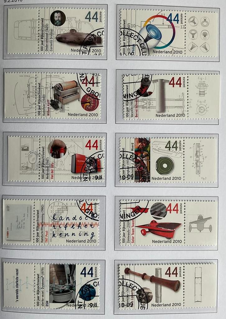 2010 100 jaar Rijksoctrooiwet V2697-2706 filatelistisch stem, Postzegels en Munten, Postzegels | Nederland, Gestempeld, Na 1940