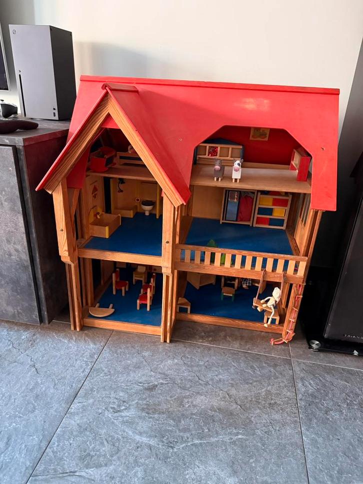 Houten poppenhuis retro, Kinderen en Baby's, Speelgoed | Poppenhuizen, Zo goed als nieuw, Poppenhuis, Ophalen
