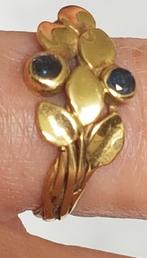 Ring Goud 18kt Saffier bladmotief, Grieks ontwerp Spyros, Nieuw, Goud, Goud, Met edelsteen