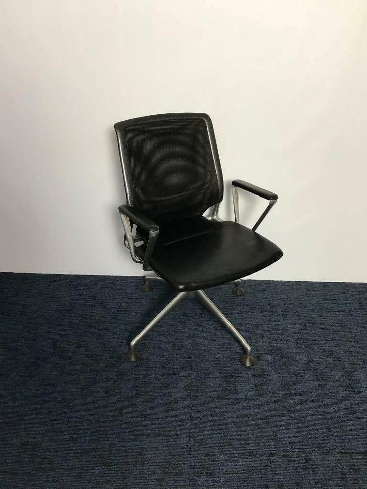 Vitra Meda Conference vergaderstoel, zwart leder, chroom, Huis en Inrichting, Stoelen, Gebruikt, Eén, Leer, Metaal, Zwart, Ophalen