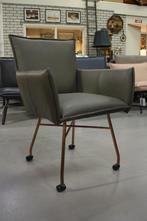 3 luxe eetkamerstoel Sanne Jess Design leer olijfgroen koper, Huis en Inrichting, Stoelen, Ophalen, Zo goed als nieuw, Metaal