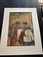 Vintage 1941 Aquarel ? Kunst art in passe-partout, Gebruikt, ., Ophalen of Verzenden, .