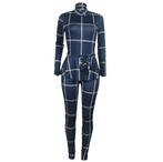 Blauwe witte geruite jumpsuit catsuit dames vrouwen strakke, Verzenden, Nieuw, Maat 38/40 (M), Blauw
