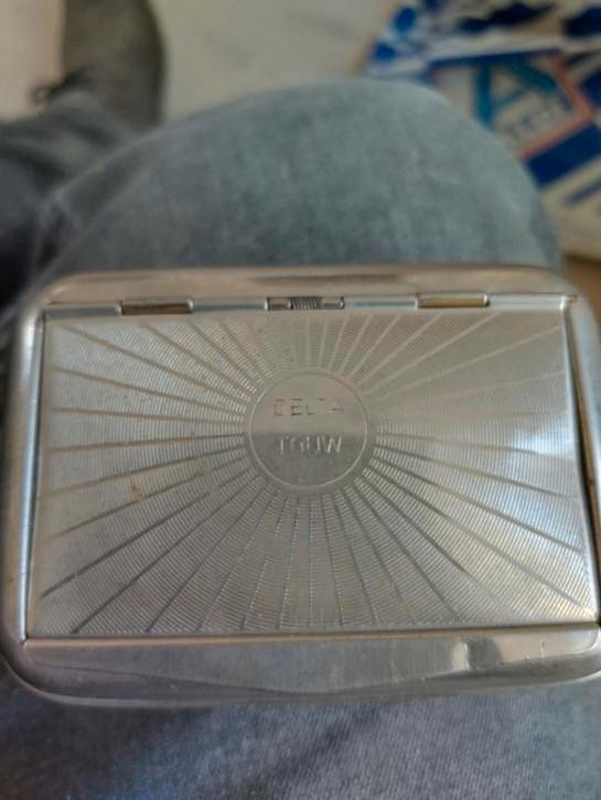 Vintage Deltatouw Sigarettendoos met Speldjes, Antiek en Kunst, Antiek | Overige Antiek, Ophalen of Verzenden